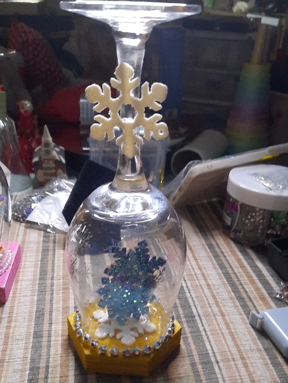 Sparkling Blue Snowflake Glass Dome Decorative Accent - Picture 2 of 2